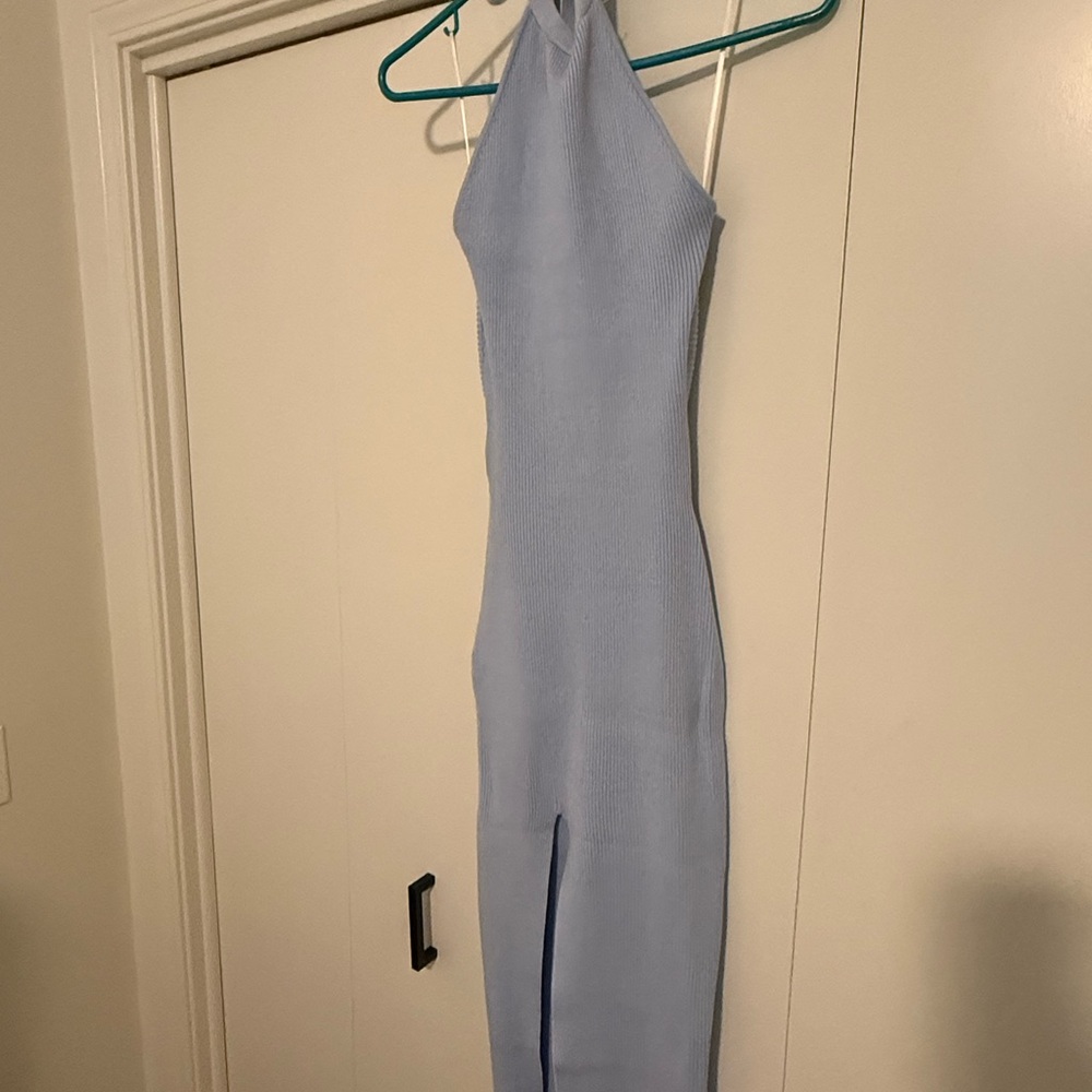 Blue Halter Bodycon Midi Dress